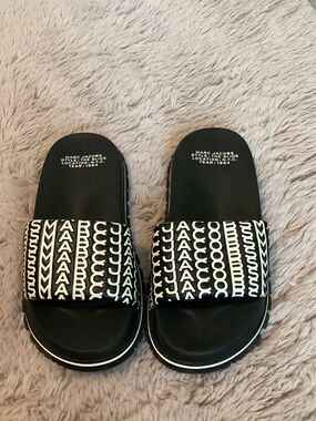 Marc Jacobs Black & White Logo Slide Sandals